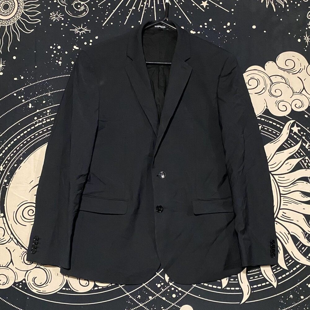 Express Suit Jacket Men's 40 Black Wool 2-Button Slim Fit Formal Business Career